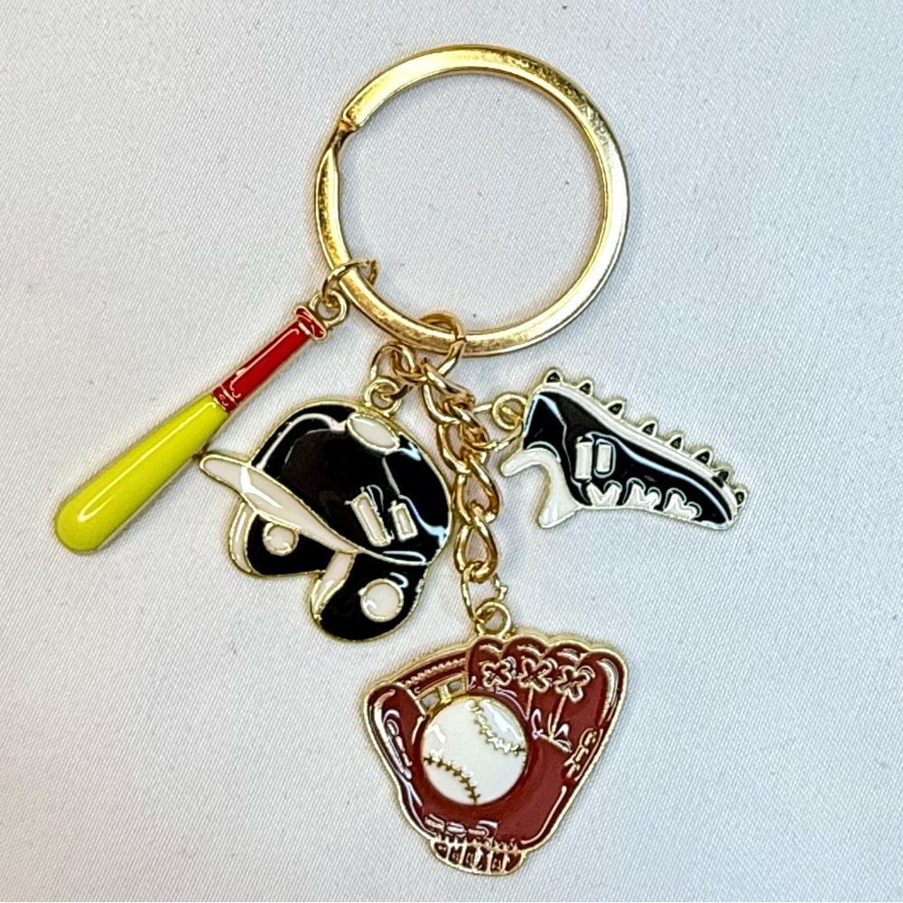 Baseball Themed Bag Charm/Key Holder - Gold, Black, Red, Yellow